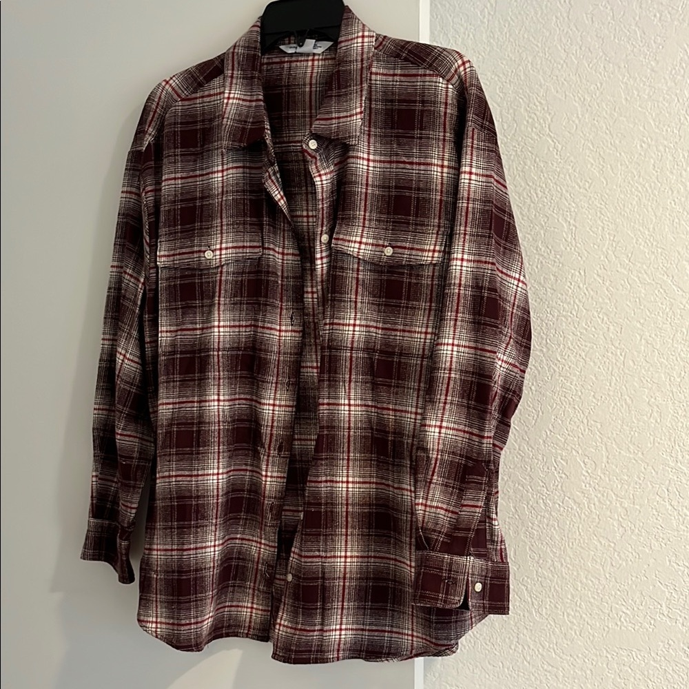 Old Navy Plaid Button Down Shirt - Burgundy and White XL